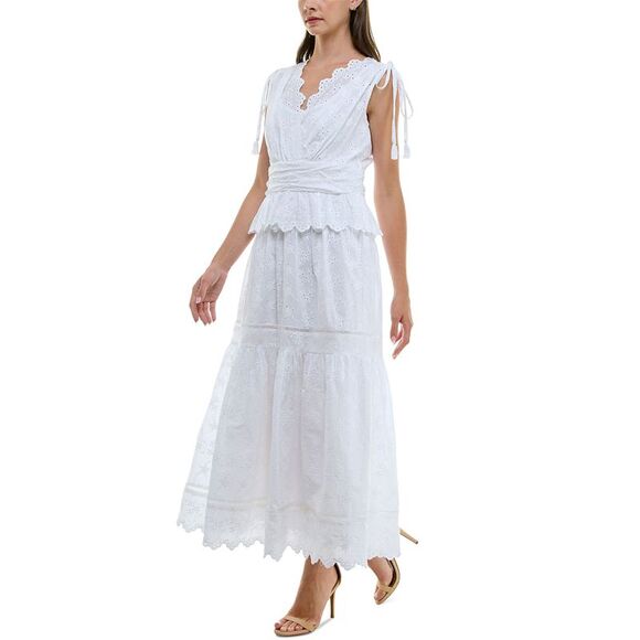 Taylor Womens Cotton Eyelet-Embroidered Tiered Dress 12 White - NWT - Picture 2 of 5